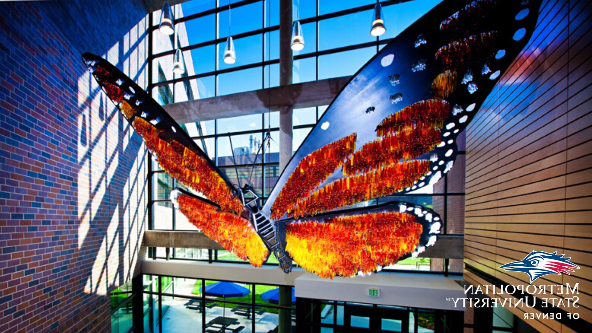 Butterfly art piece in the Science Building MSU Denver