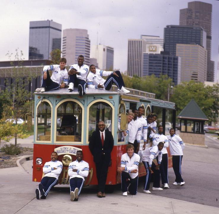 Roadrunners on a trolley car
