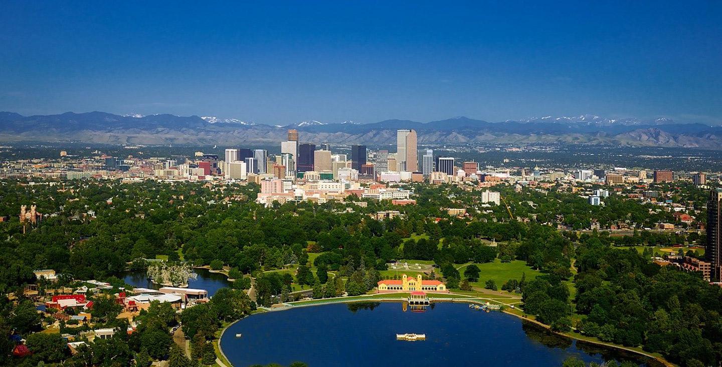 Picture of the Denver skyline. The Colorado Center for Medical Laboratory Science is located in the Denver metro area.